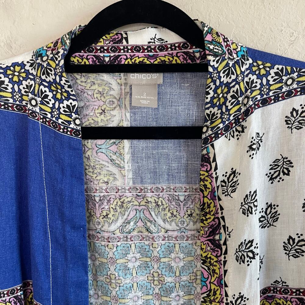 Chicos Open Front Linen Duster Jacket Patchwork -… - image 8